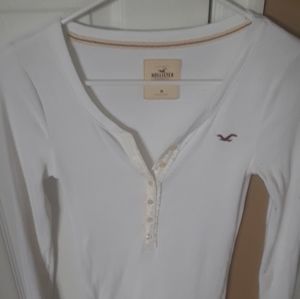 Hollister white Henley long sleeved shirt